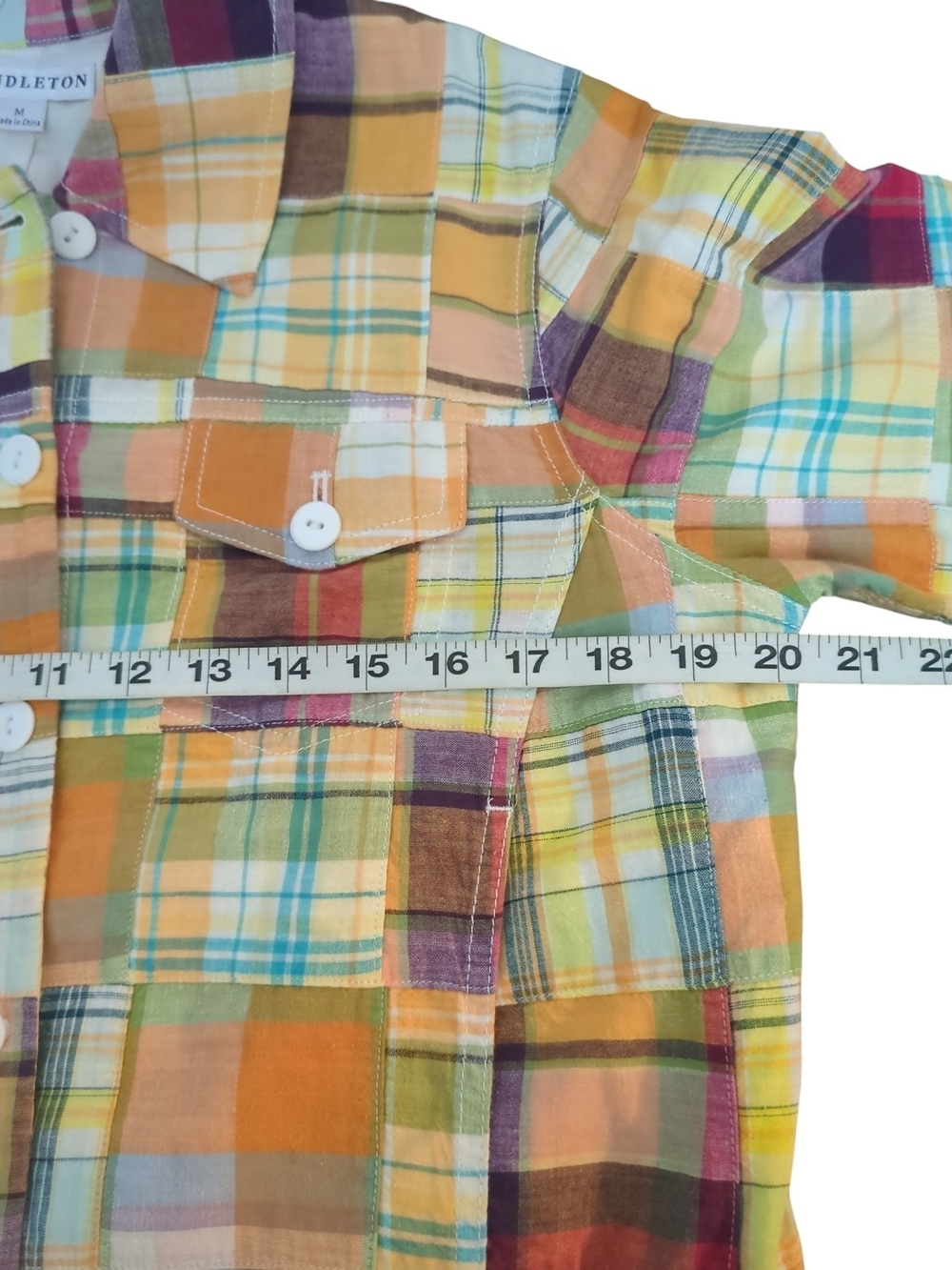 Vtg Pendleton Med Y2K Cotton Madras Plaid Patchwork Utility Cropped Jacket Boho - Picture 6 of 9